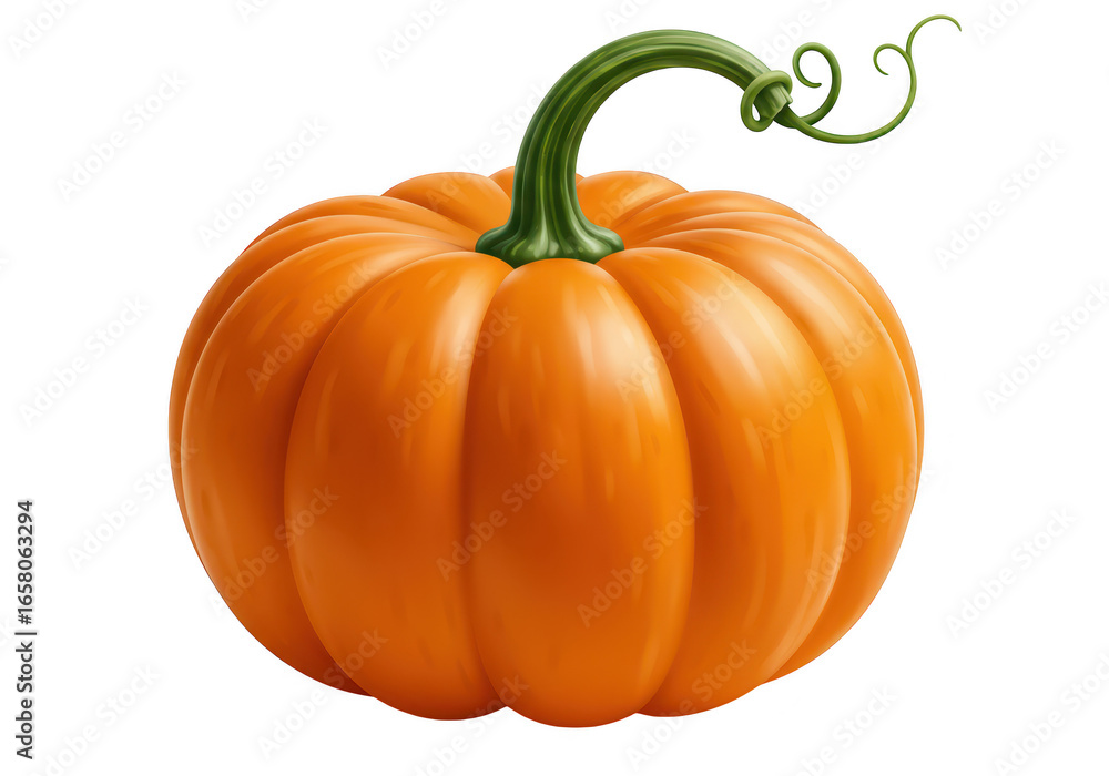 Obraz premium Bright orange pumpkin isolated on transparent background with green stem