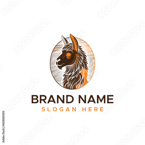 Llama Head Logo with Vintage Circular Design and Brand Text alpaca animal