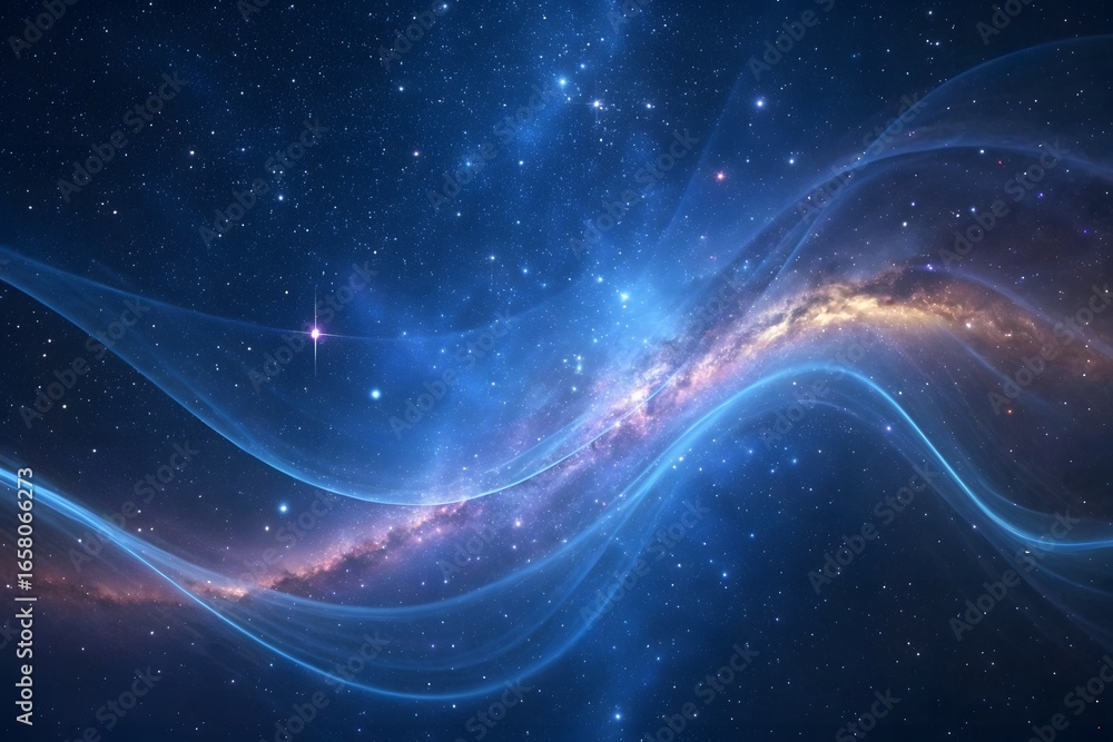 Obraz premium Cosmic Nebula With Swirling Blue Energy And Stars space galaxy