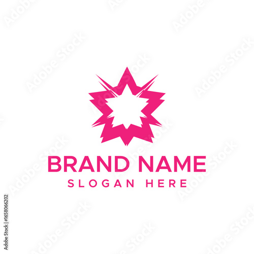 Pink abstract starburst logo with brand name and slogan text vector illustration