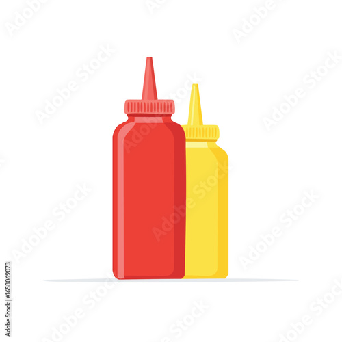 Condiment Bottles of Ketchup and Mustard - AI Generated