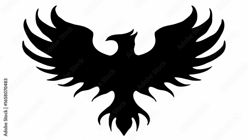 Obraz premium Silhouette illustration of a phoenix with outstretched wings against a white background image view