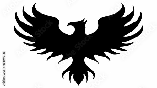 Silhouette illustration of a phoenix with outstretched wings against a white background image view