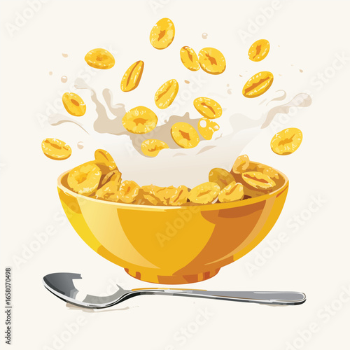Breakfast Cereal Bowl with Milk Splash and Spoon - AI Generated