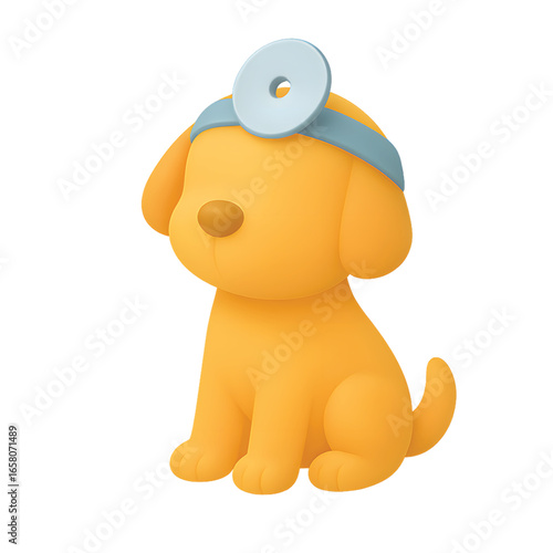 Adorable cartoon golden dog dressed as veterinarian with head mirror in 3D design