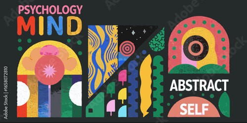 Colorful abstract illustration representing psychology mind and self with geometric shapes