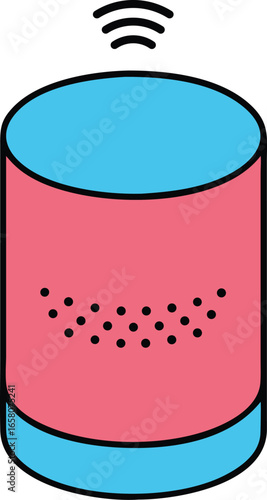 Flat vector smart speaker cylinder and wifi connected audio colorful Vector illustration