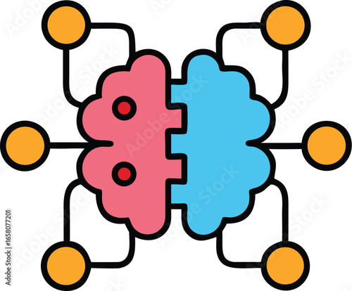 Flat vector ai brain circuit digital intelligence icon colorful Vector illustration