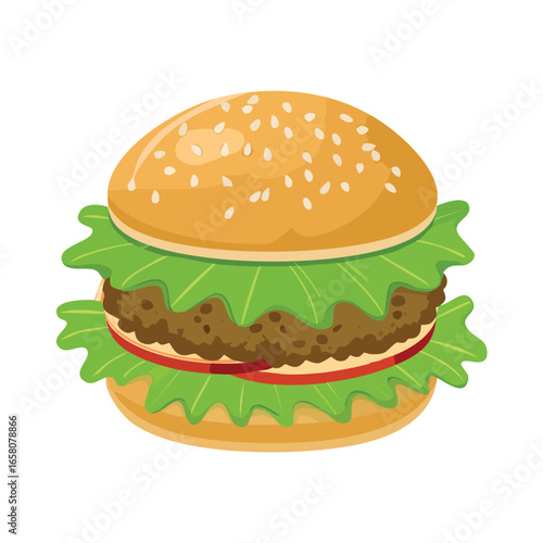 Classic Burger with Lettuce and Sesame Bun - AI Generated