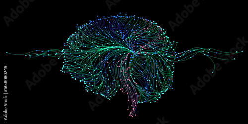 Illustration of abstract stream. Artificial intelligence. Big data, technology, AI, data transfer, data flow, large language model, generative AI	