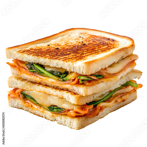 Delicious Dak Galbi Cheese Sandwich Isolated on White Background