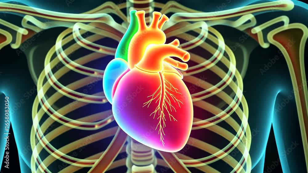 human skeleton, bone structure, heart anatomy. Body function. Ligaments ...
