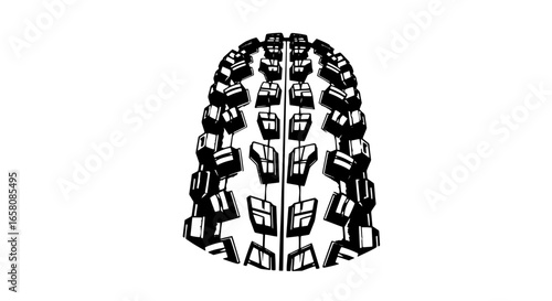 Bold mountain bike tire tread design for rugged terrains, offering superior grip and control, scalable vector graphic