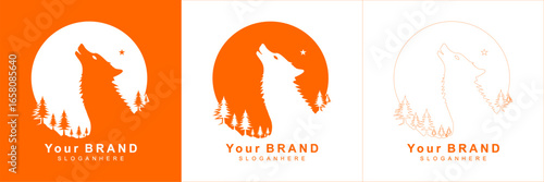 Wolf head moon logo design