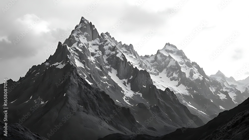 Fototapeta premium Jagged peaks snow capped mountains dramatic contrast