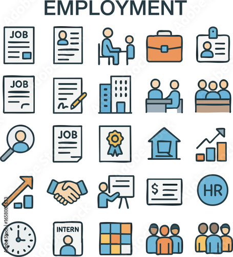 Flat Line Employment, Recruitment & HR Icon Set