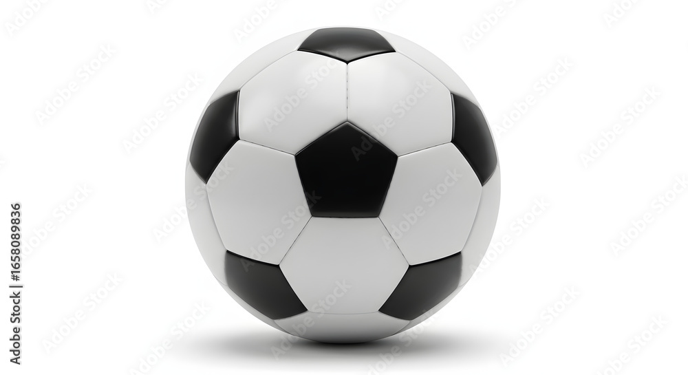 Fototapeta premium Classic Black and White Soccer Ball Isolated on Pure White Background with Subtle Shadow, Perfect for Sports and Game Related Themes