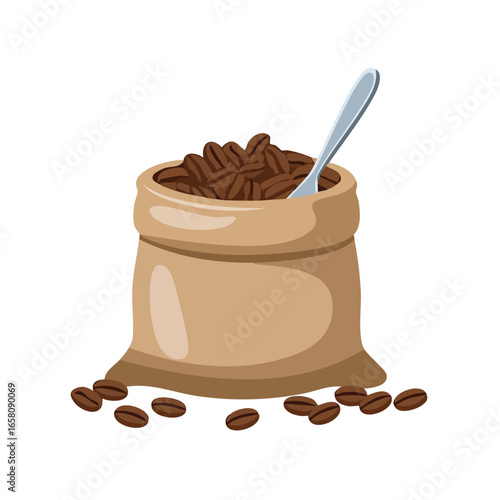 Burlap Bag of Coffee Beans with Scoop — AI Generated