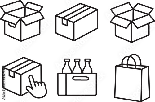 Set of simple line art delivery and shopping icons