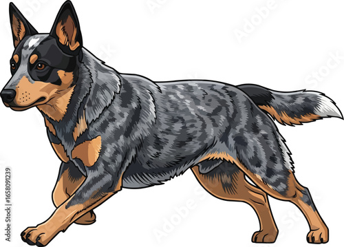 Australian Cattle Dog running side view vector illustration