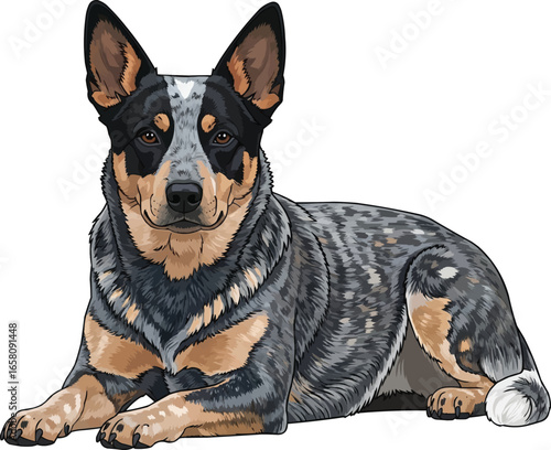 Australian Cattle Dog lying down facing front vector illustration 