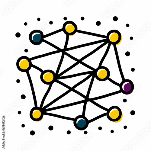 Abstract network diagram with colorful nodes and lines  