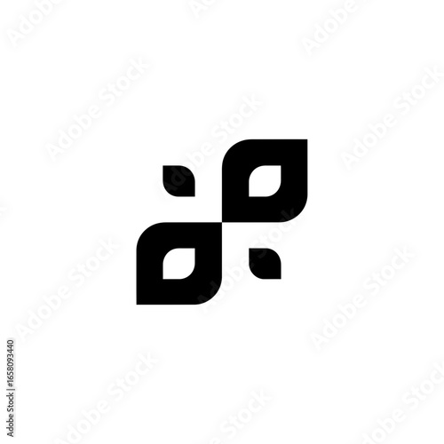 Abstract black and white logo featuring four symmetrical leaf-like shapes arranged in a cross pattern, symbolizing growth and connection.