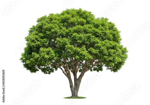 A lush green tree with a full canopy of leaves isolated on transparent background