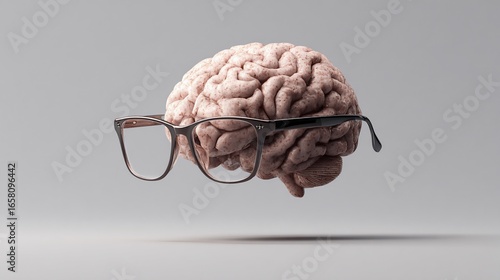 Wallpaper Mural Brain with glasses floating on light gray backdrop, focused subject matter Torontodigital.ca