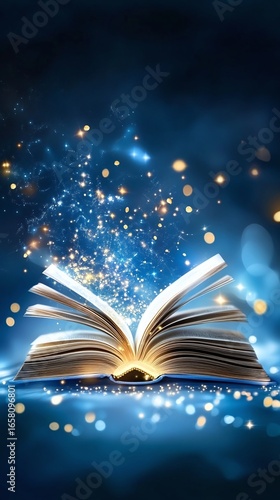 Open book with magical sparks.