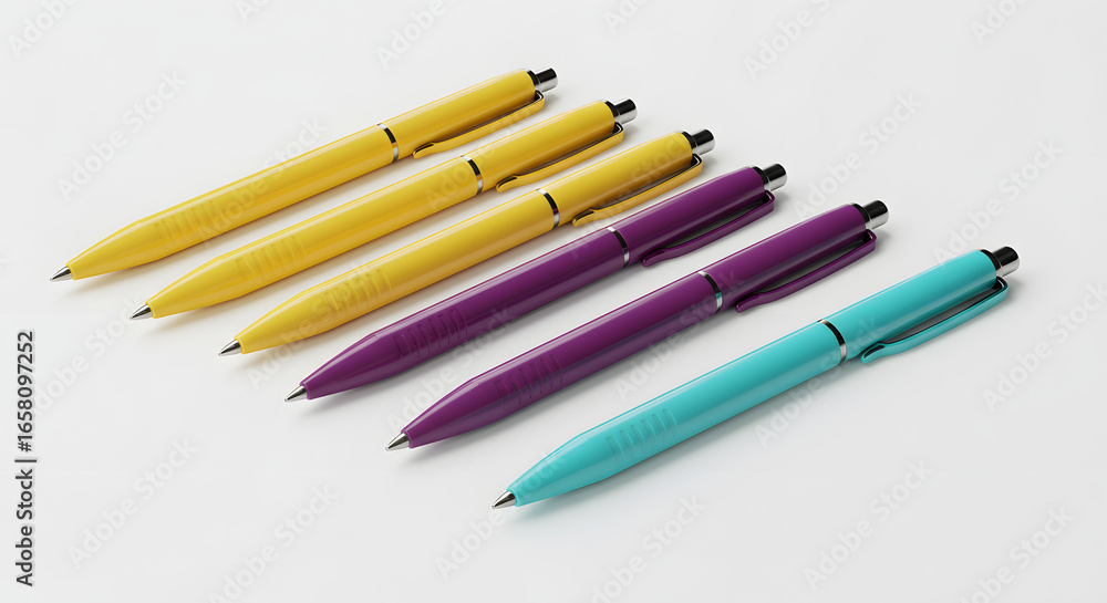 Fototapeta premium Colorful Pens Arranged on White Background