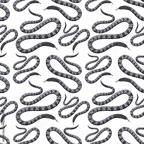 Black and white seamless pattern with exotic tropical snakes