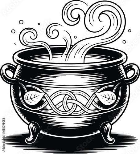 Witch s cauldron bubbling with mysterious potion and swirling steam