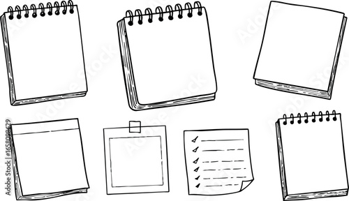 Blank spiral notebook and memo pad vector set for office notes and reminders 