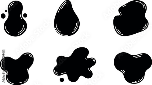 Black ink splatter set with various abstract shapes and sizes for design use 