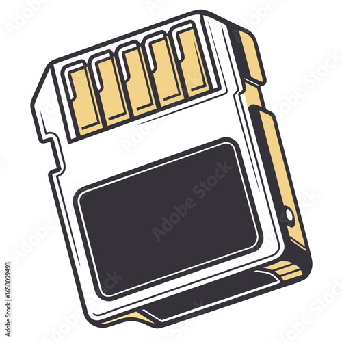 SD memory card in illustration style with black and gold design  