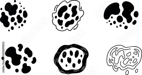 Cell organelles and bacteria microscopic shapes black and white vector illustration 