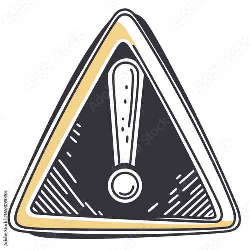 Caution triangle symbol with exclamation mark in black and gold  