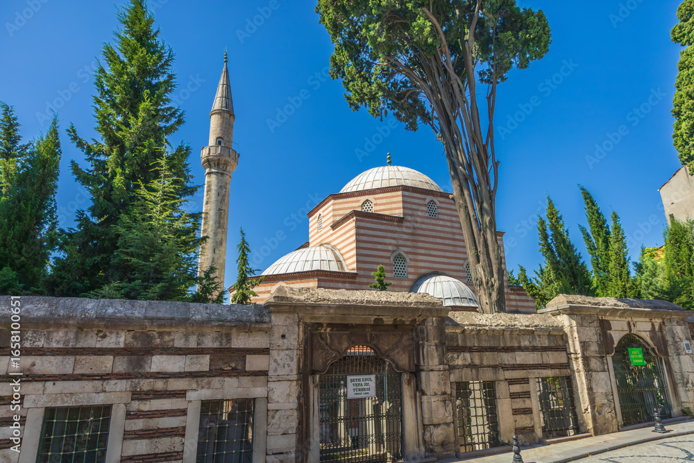 Fototapeta premium Sheikh Ebulvefa Mosque with Striped Ottoman Architecture in Istanbul