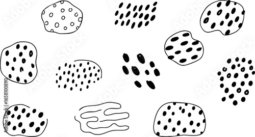 Abstract black and white spotted shapes vector illustration with organic pattern design 