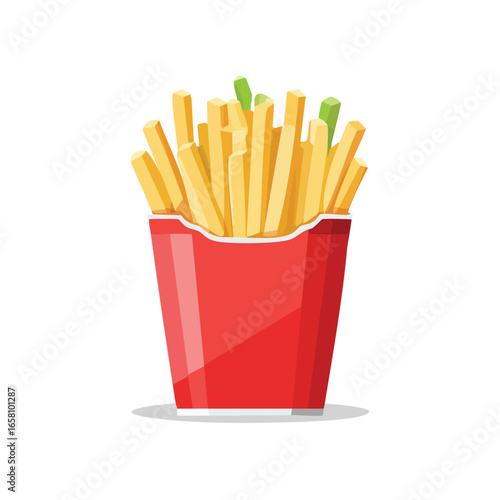 French Fries with Herb Garnish in Red Box - AI Generated