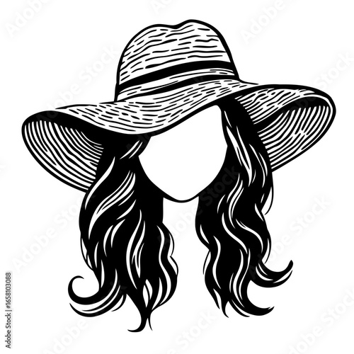 Young woman with a cowboy hat smiling at the camera, showing a beauty of summer fashion