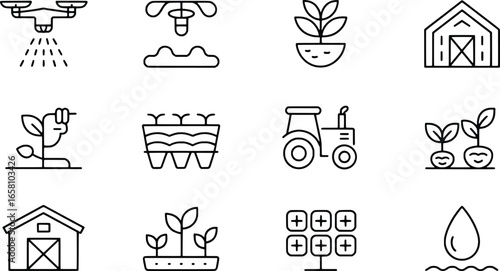 Modern agriculture technology icons set