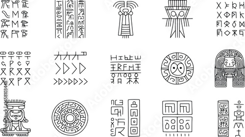 Collection of ancient mystical symbols and runes hand drawn style