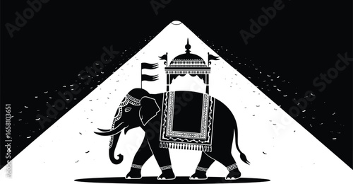 Majestic elephant in spotlight with traditional indian decor