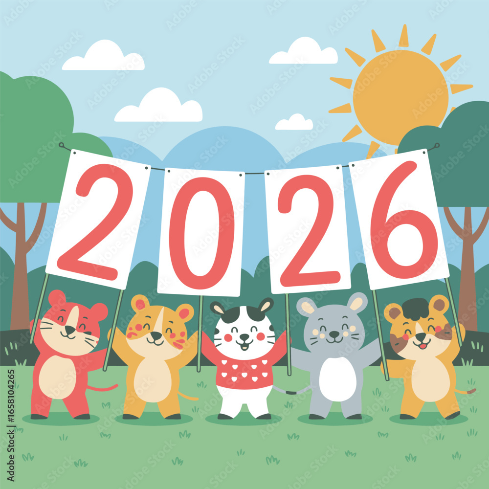 Fototapeta premium 2026 Year of the Rabbit Celebration Cute Animal Illustration