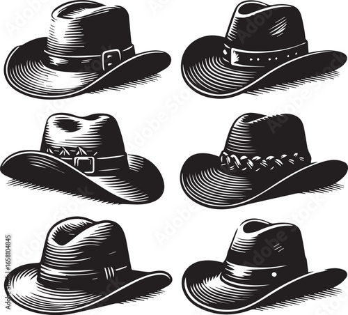 Set of hats vector in black and white on transparent background silhouette