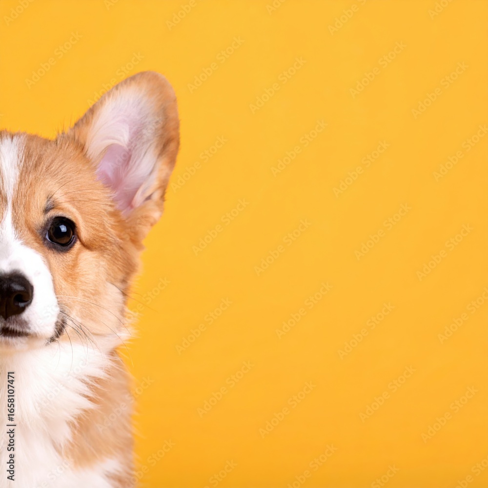 Obraz premium a cute corgi puppy peeking curiously with a vibrant yellow background