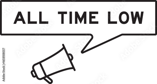 Megaphone icon with speech bubble in word all time low on white background