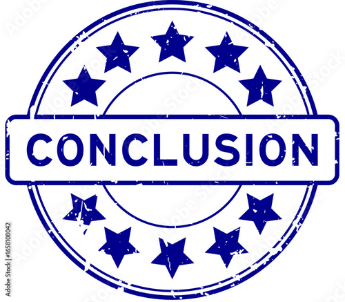 Grunge blue conclusion word round rubber seal stamp on white background